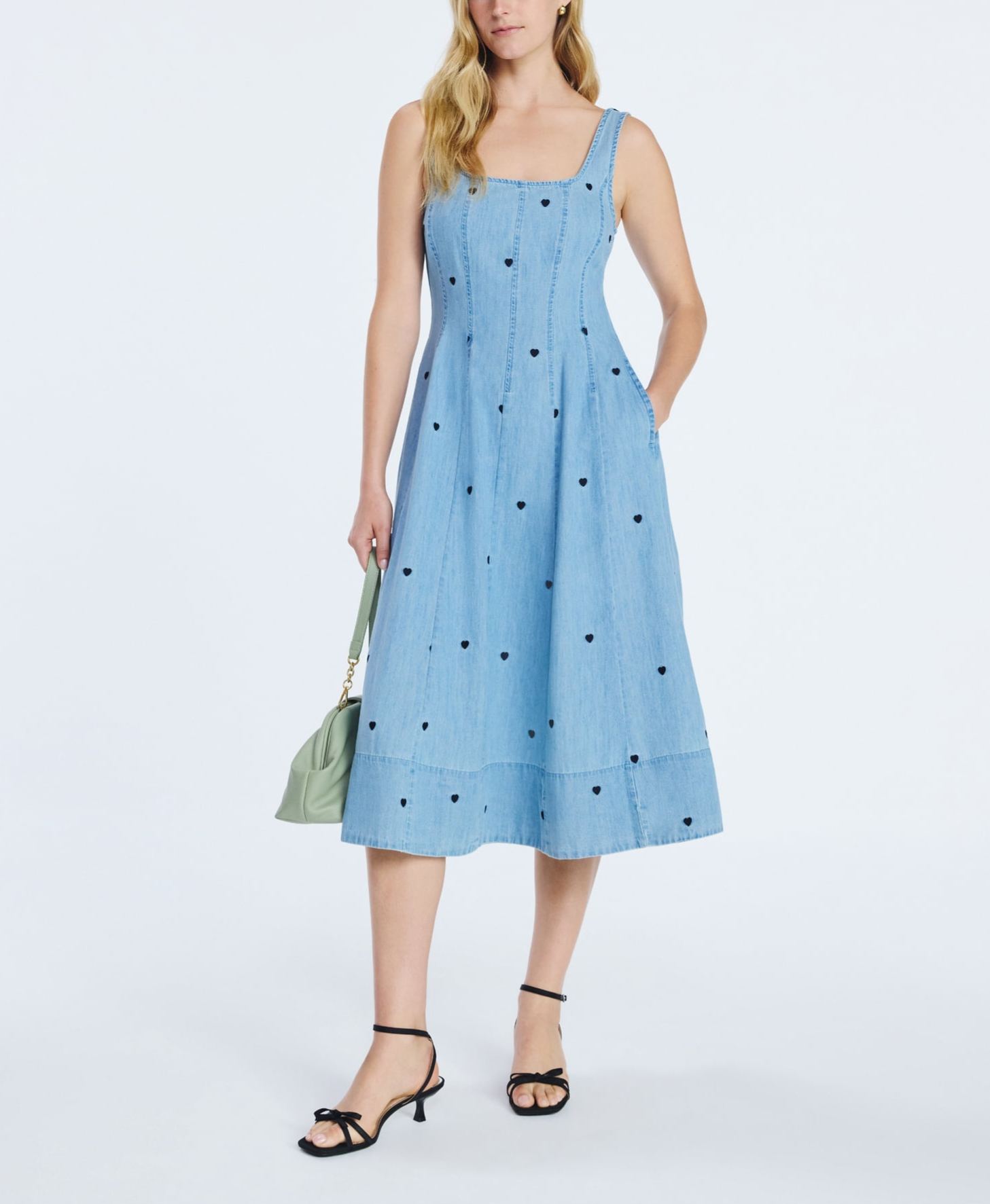 Women’s Embroidered Heart Denim Patchwork Midi Dress（buy 2 free shipping）