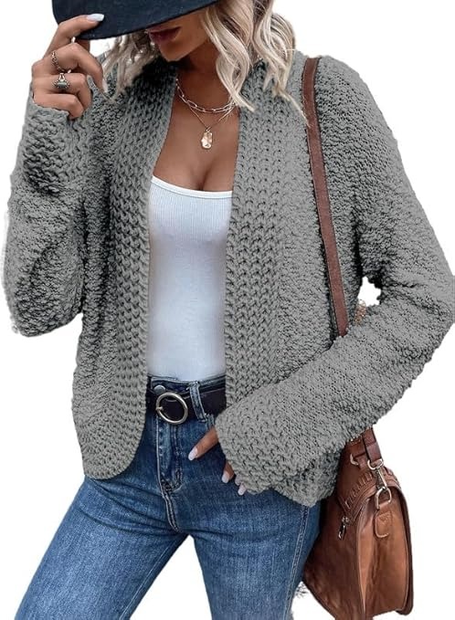 Women's 2025 Fashion Casual Open Front Long Sleeve Chunky Knit Cardigans Sweaters