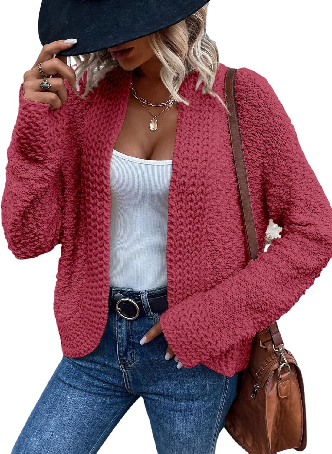 Women's 2025 Fashion Casual Open Front Long Sleeve Chunky Knit Cardigans Sweaters