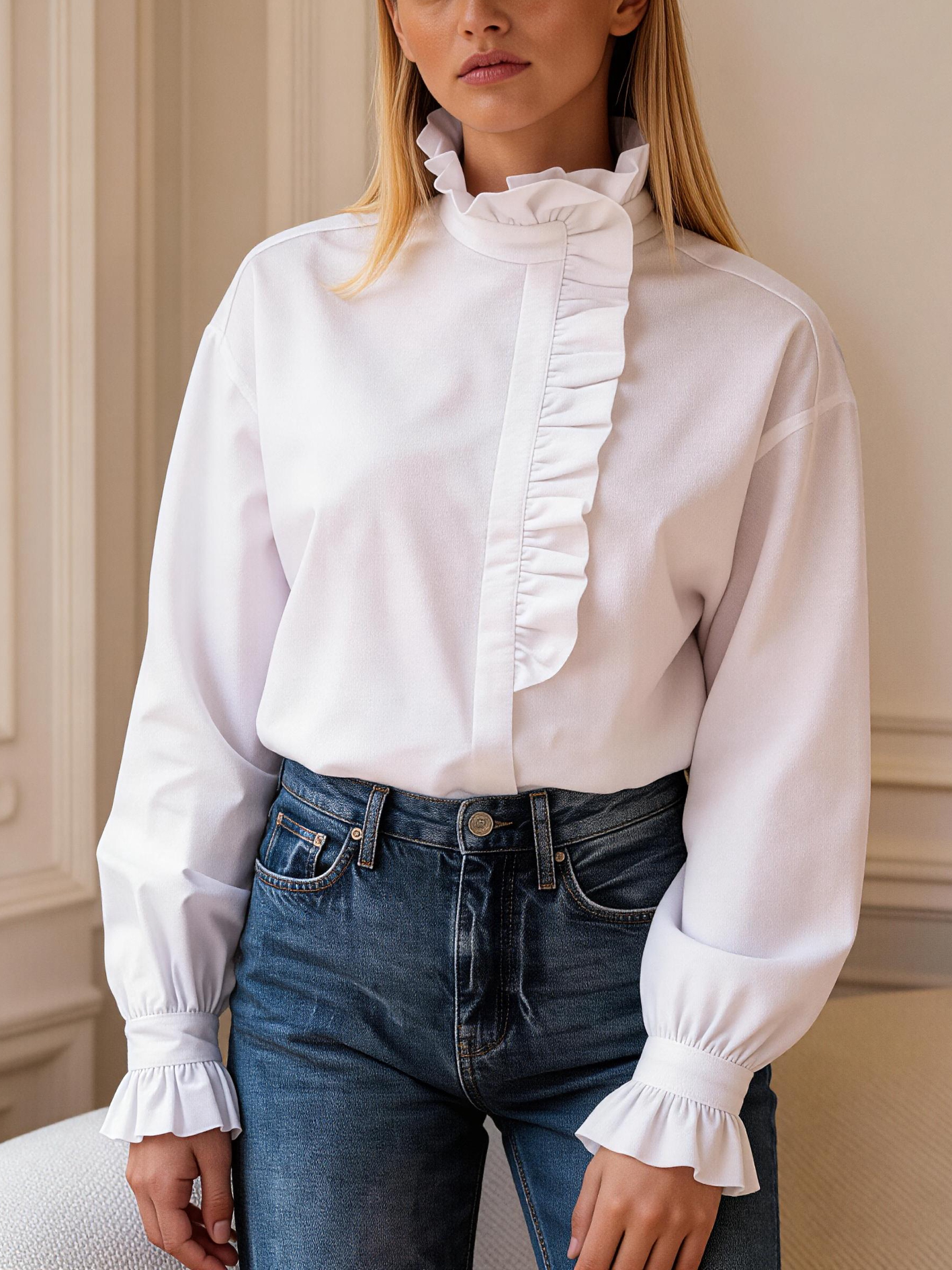 Women's 2026 New Ruffled Stand Collar Long Sleeve Blouse