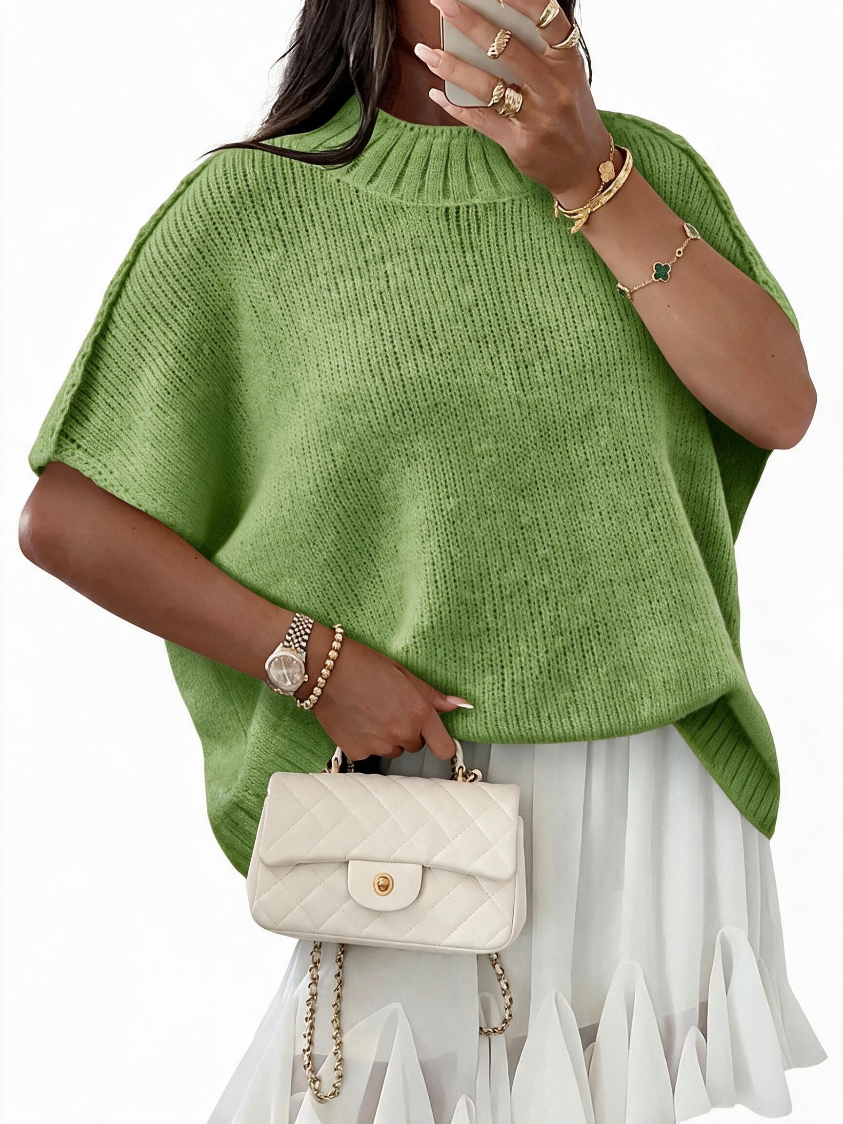 Women's Oversized Batwing Sleeve Ribbed Knit Mock Neck Sweater