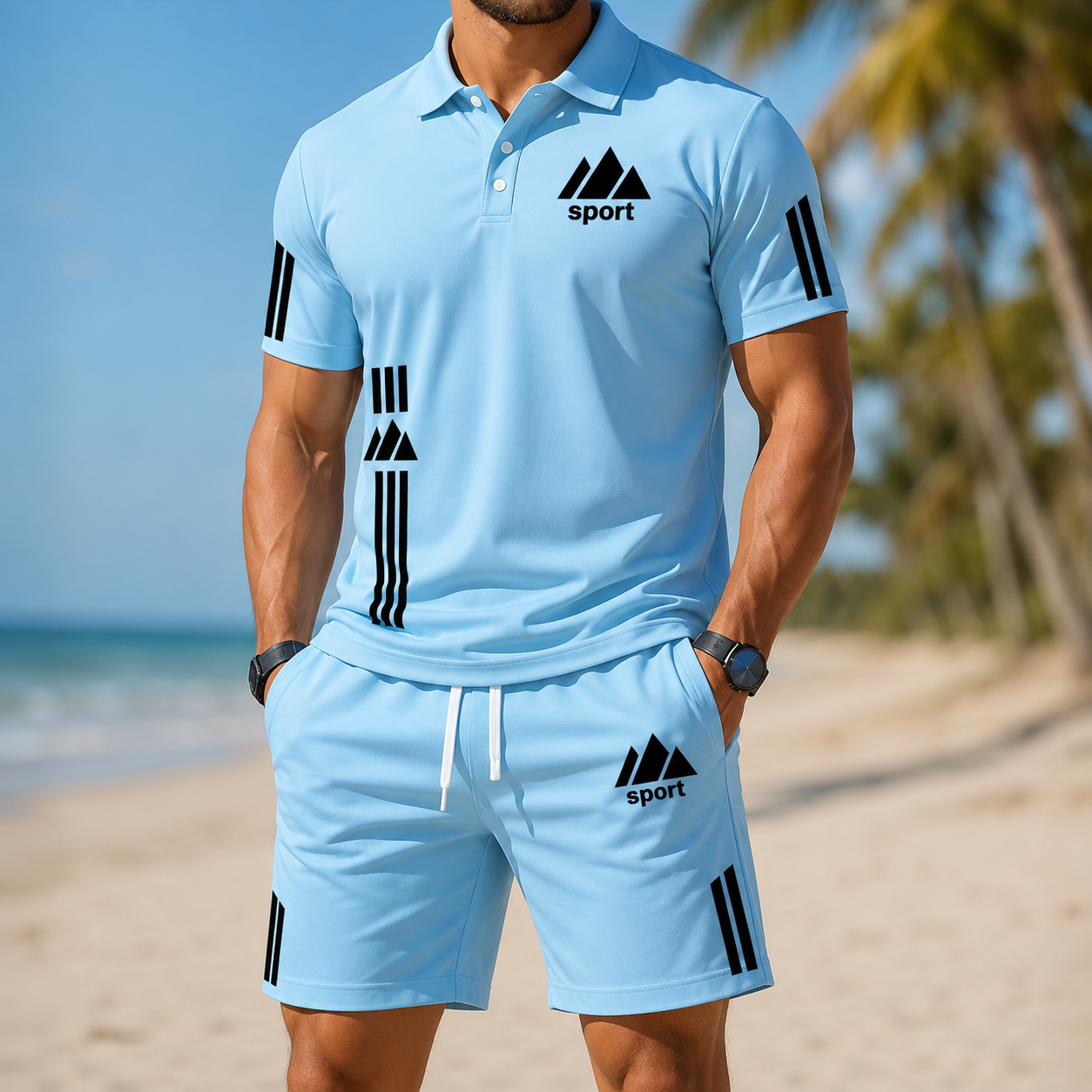 ⏰ Last day: 50% off! 🔥 Men's summer sports set with polo shirt and shorts