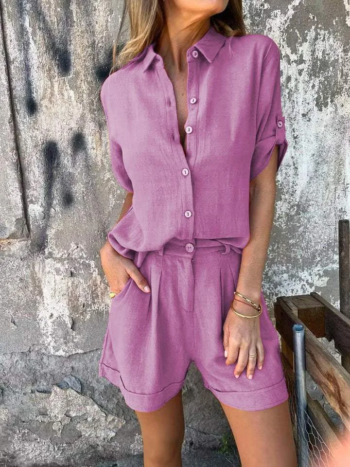 CLEARANCE🔥Cotton and linen lapel shirt two-piece suit