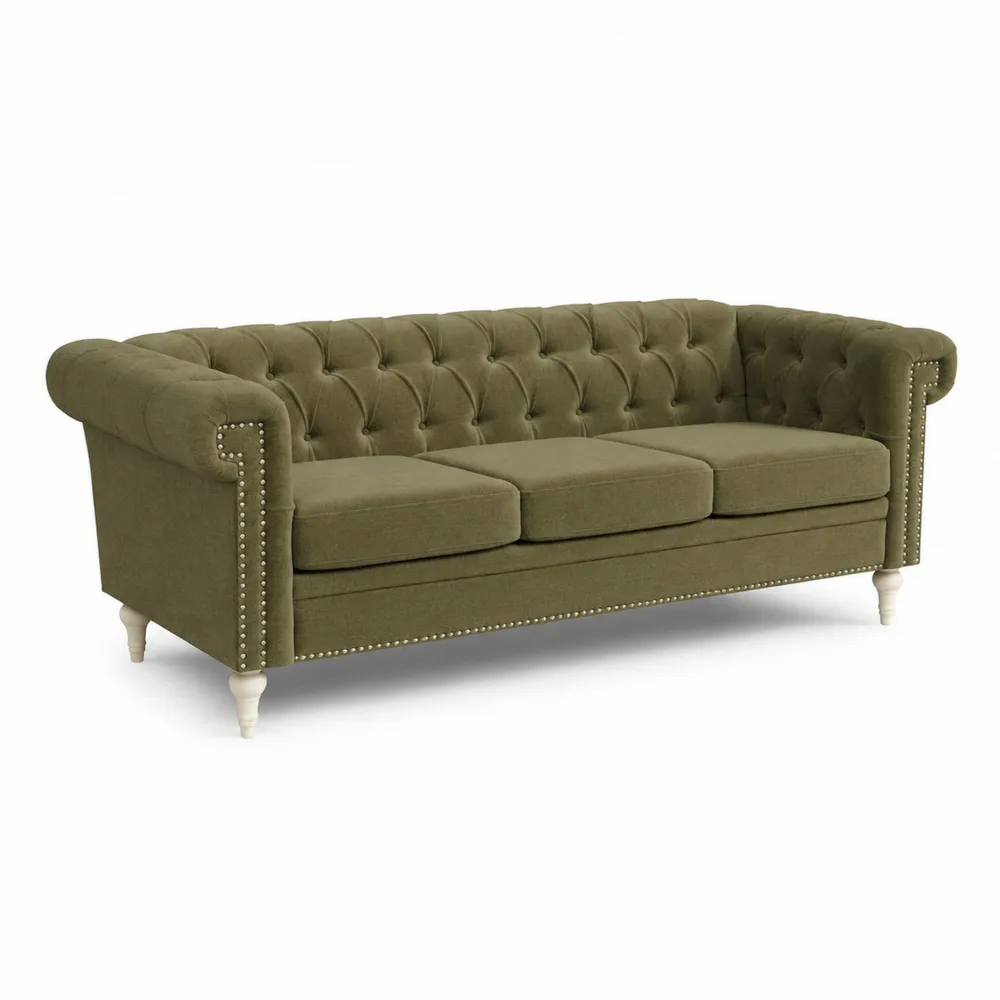 Divano Chesterfield a Tre Posti in Poliestere Verde