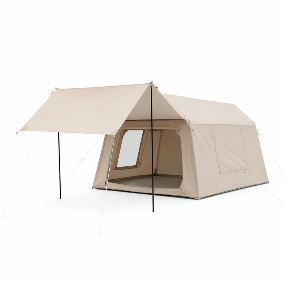 Tenda da Campeggio Rettangolare in Poliestere Beige con Doppia Porta