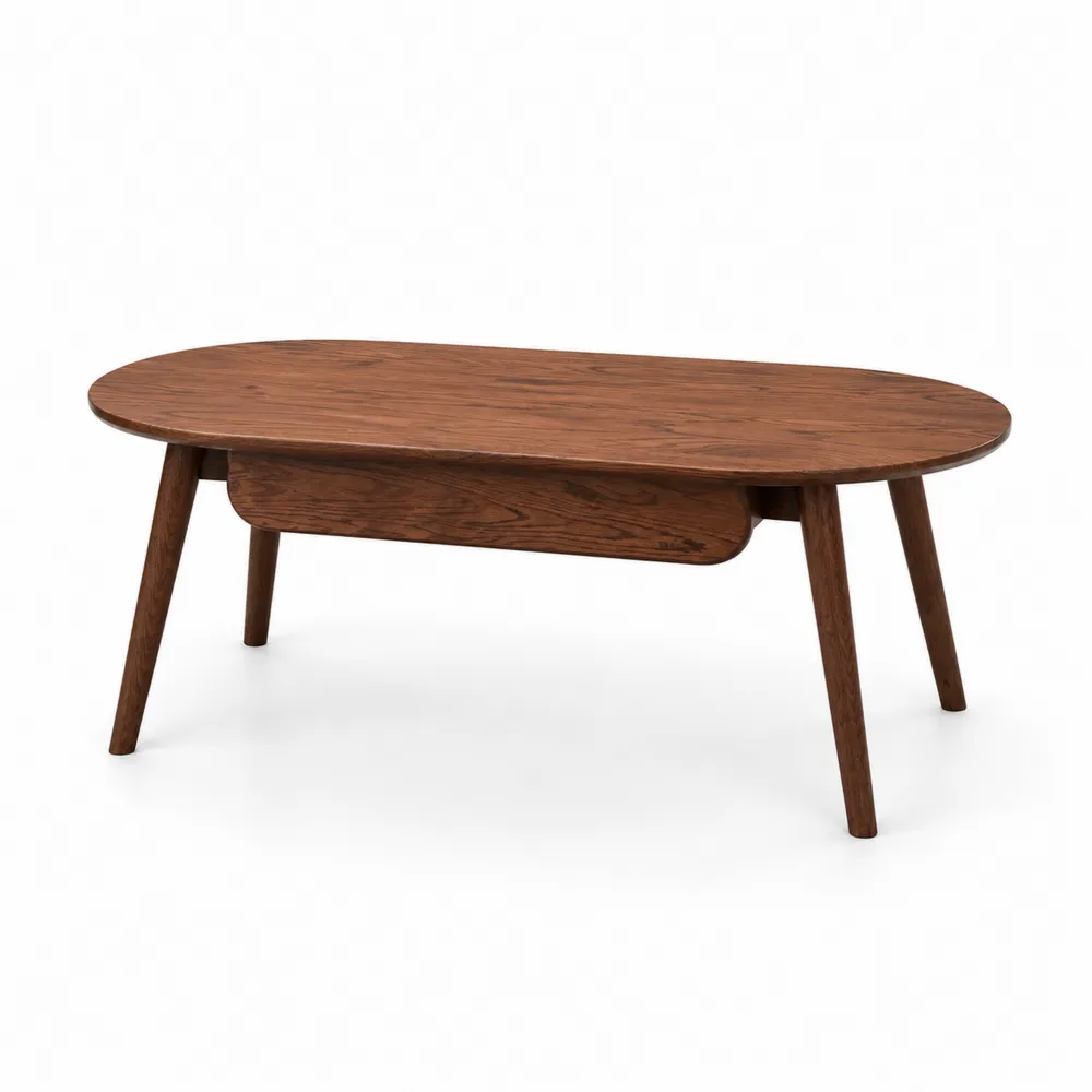 Tavolino da caffè in legno massello marrone ovale 110x55x45 cm