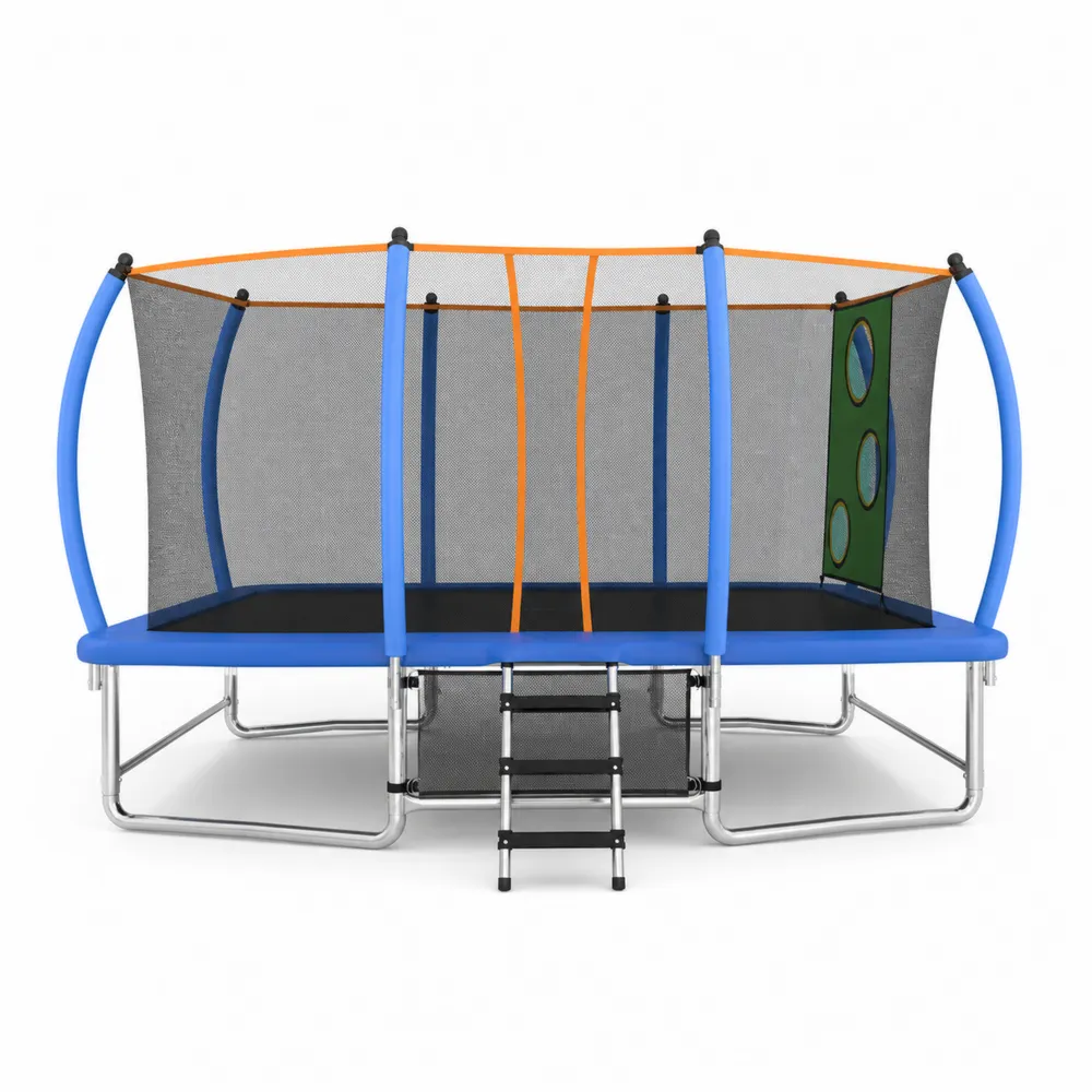 Trampolino rettangolare con rete di sicurezza in acciaio e polipropilene Blu 305x214 cm