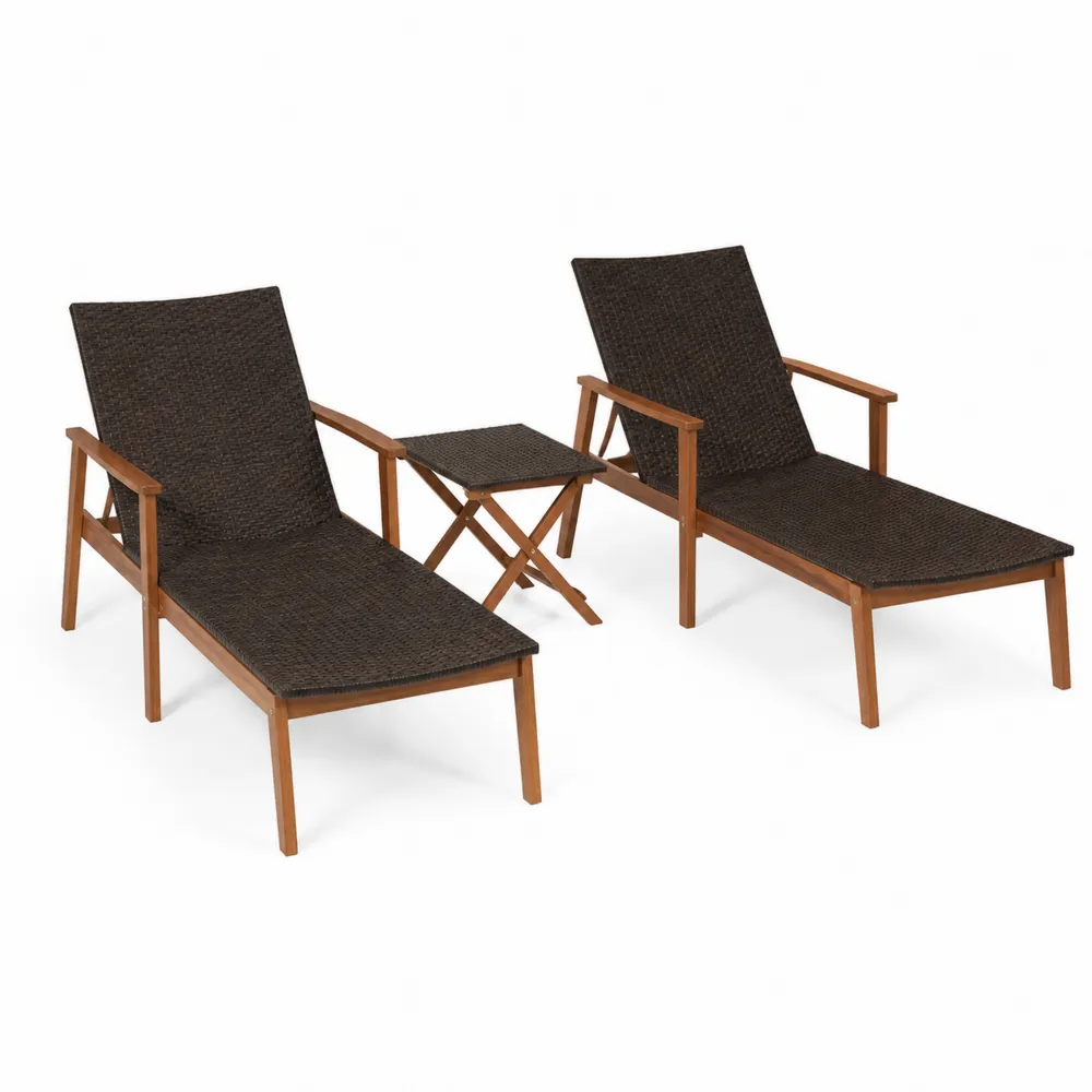 Set di Lettini Prendisole in Legno e Rattan Sintetico Marrone