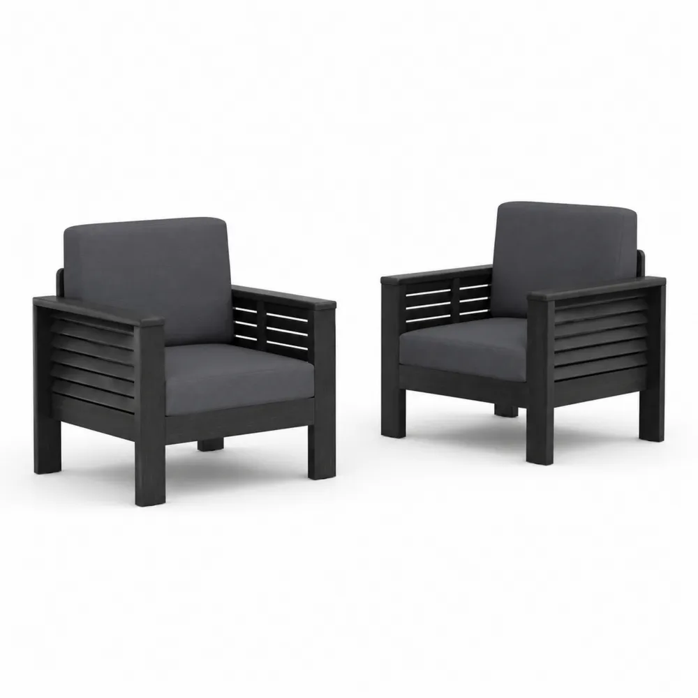 Set di 2 Poltrone da Esterno in Legno con Cuscini Antracite