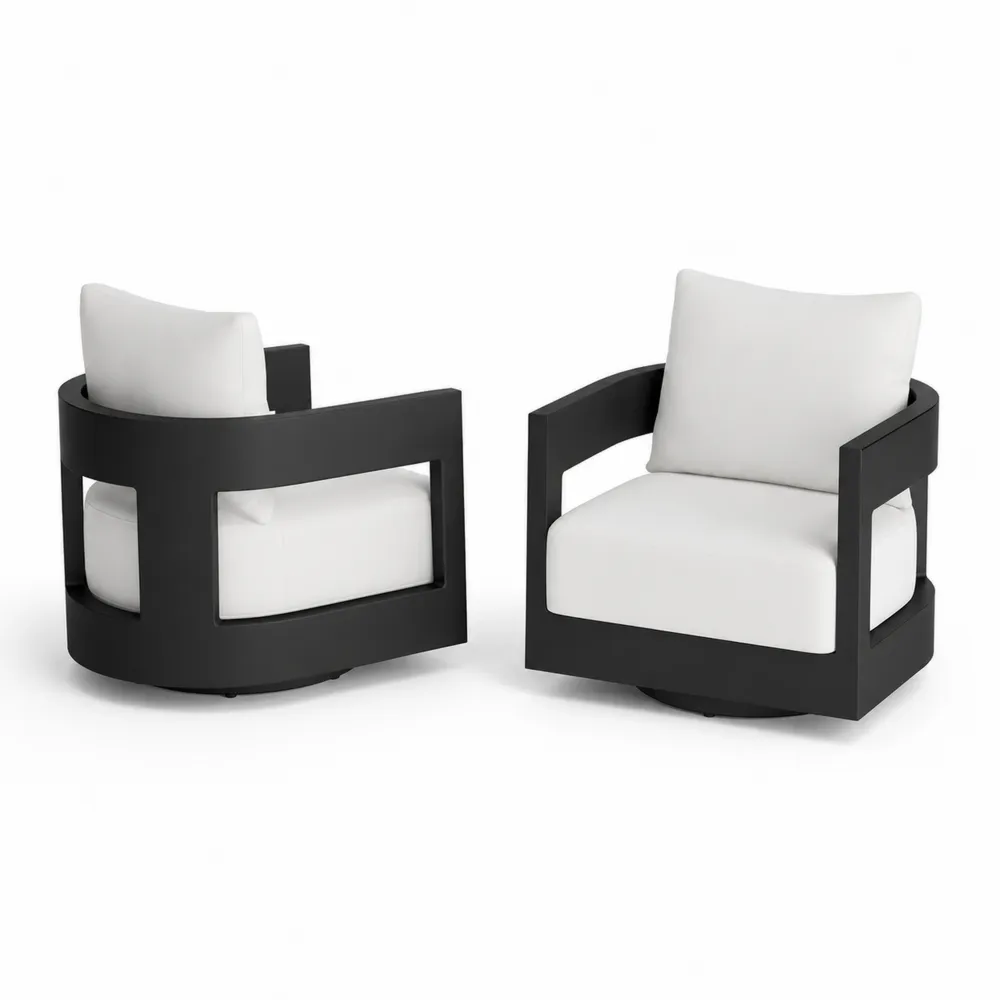 Set di Poltrone da Esterno in Alluminio con Cuscini Bianchi