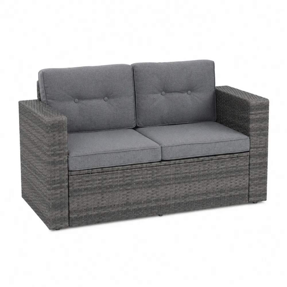 Divano in Rattan Sintetico Grigio con Cuscini in Poliestere