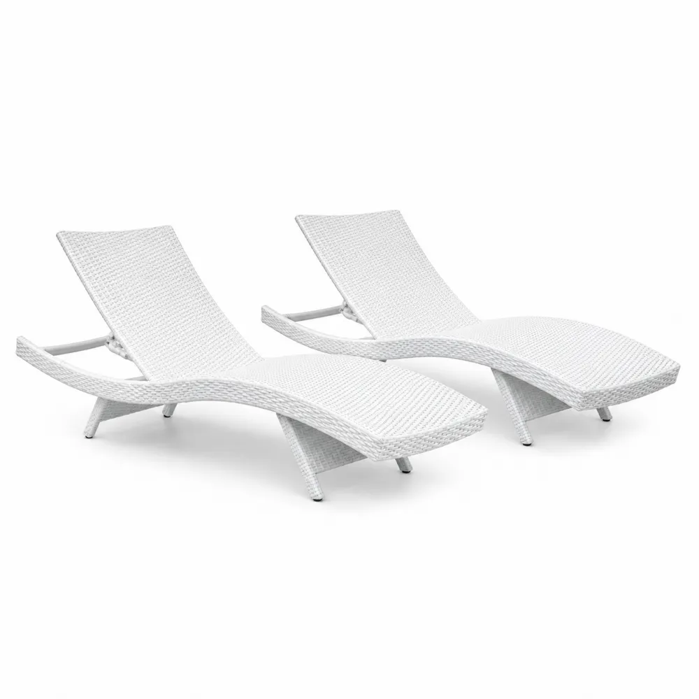 Set di 2 Lettini Prendisole in Rattan Sintetico Bianco