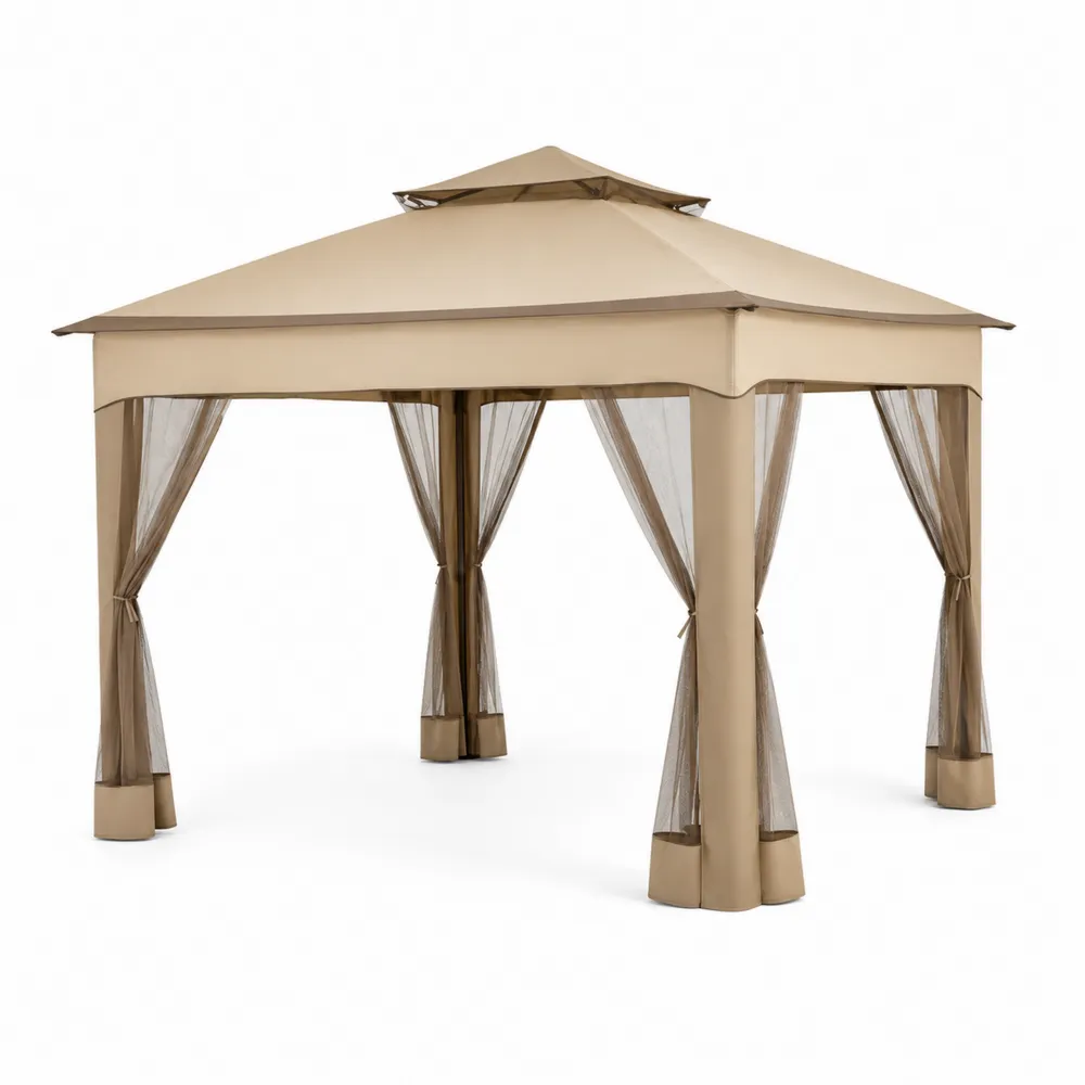 Gazebo da Giardino in Acciaio e Poliestere con Zanzariere