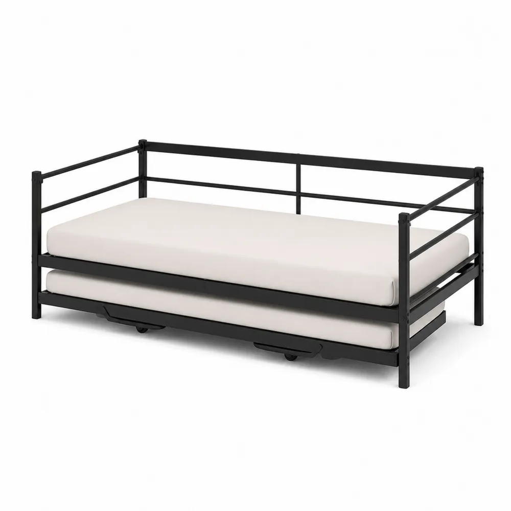 Letto in metallo con letto estraibile Nero e Bianco