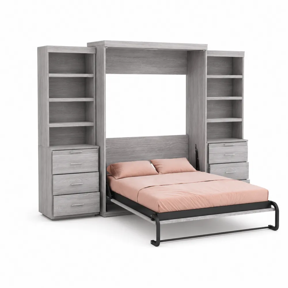 Letto a scomparsa con libreria in legno e metallo grigio 200x140 cm