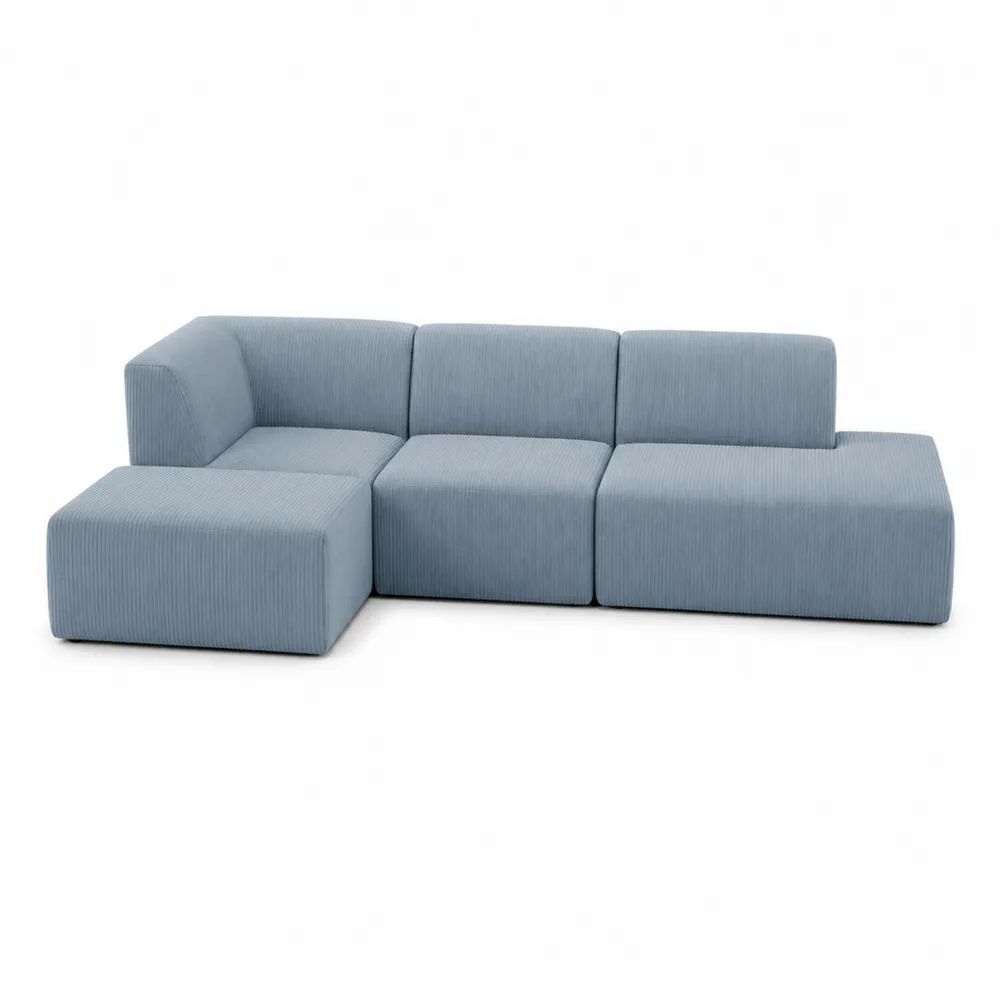 Divano componibile in tessuto blu a L