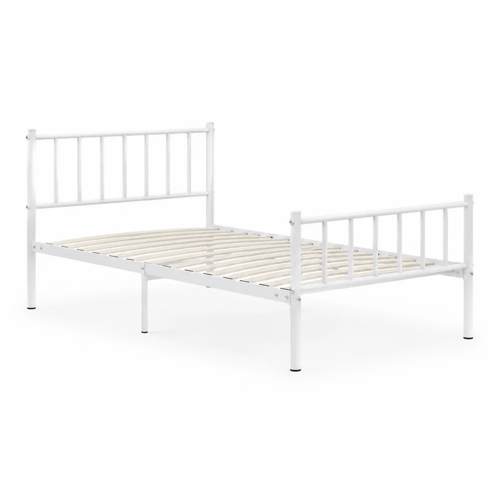 Letto singolo in metallo bianco con doghe in legno multistrato