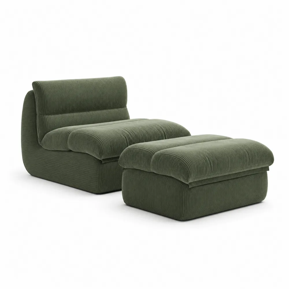 Poltrona e Pouf in Velluto a Coste Verde