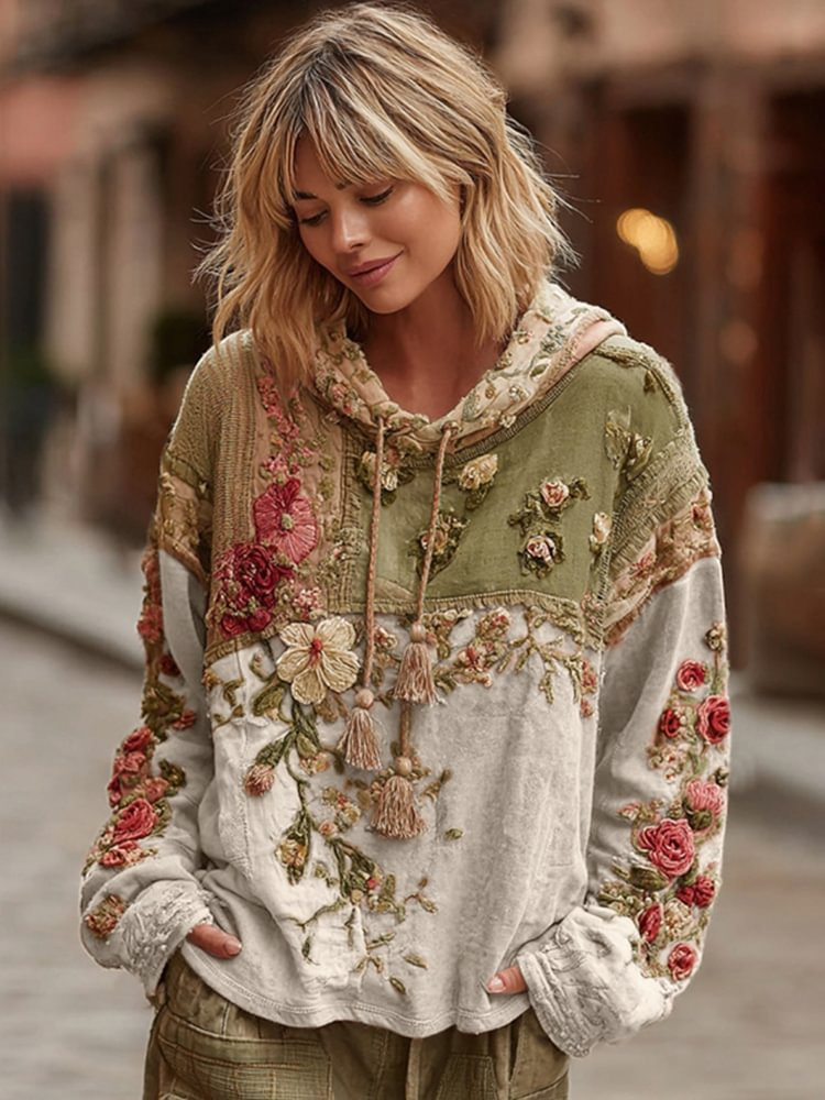 50% OFF Women's Floral Color Block Digital Print Hoodie