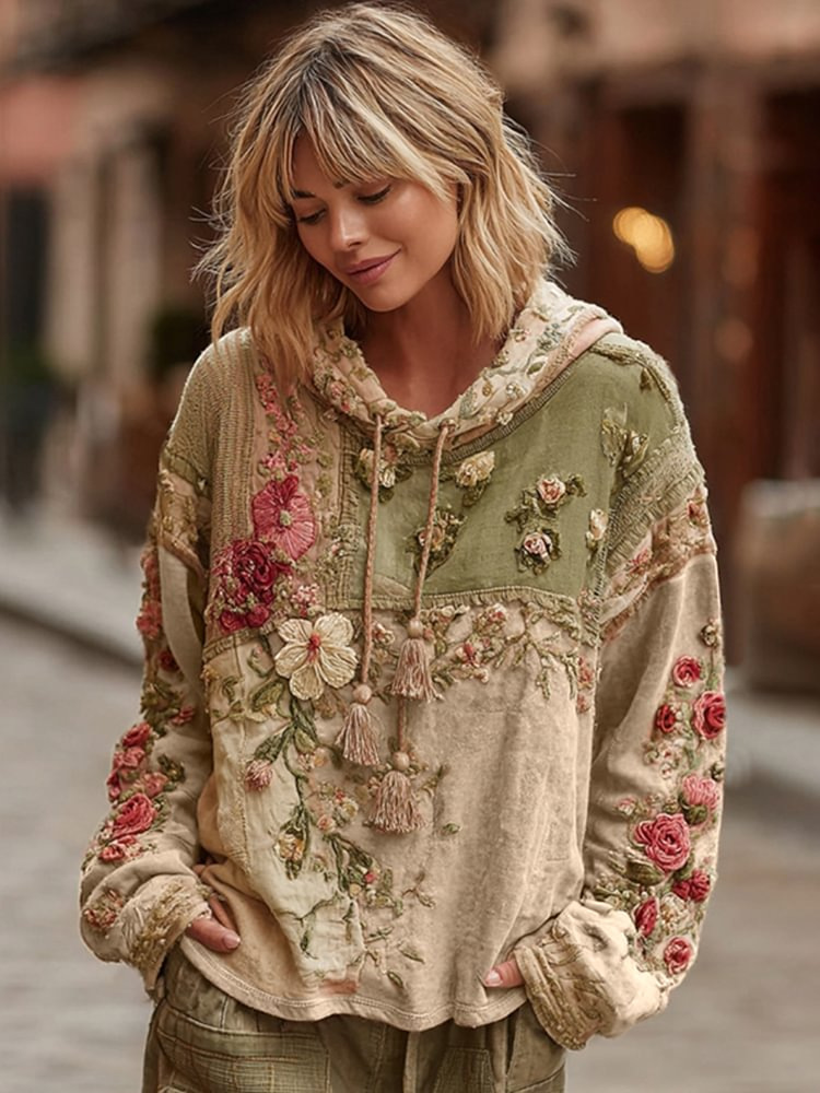 50% OFF Women's Floral Color Block Digital Print Hoodie