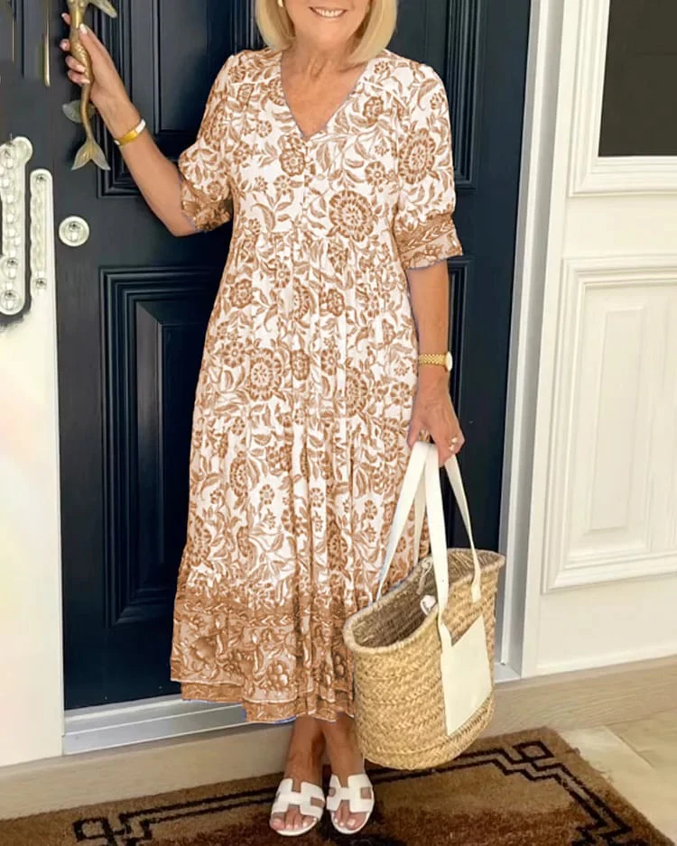 CLEARANCE🔥 V Neck Printed Dress- Tax Free