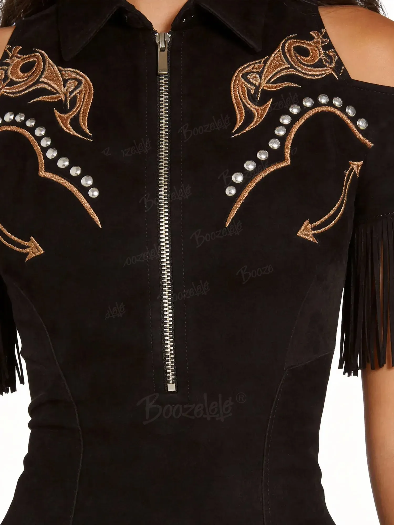 Women'S Retro Embroidered Studded Western Bohemian Style Tassel Midi Dress