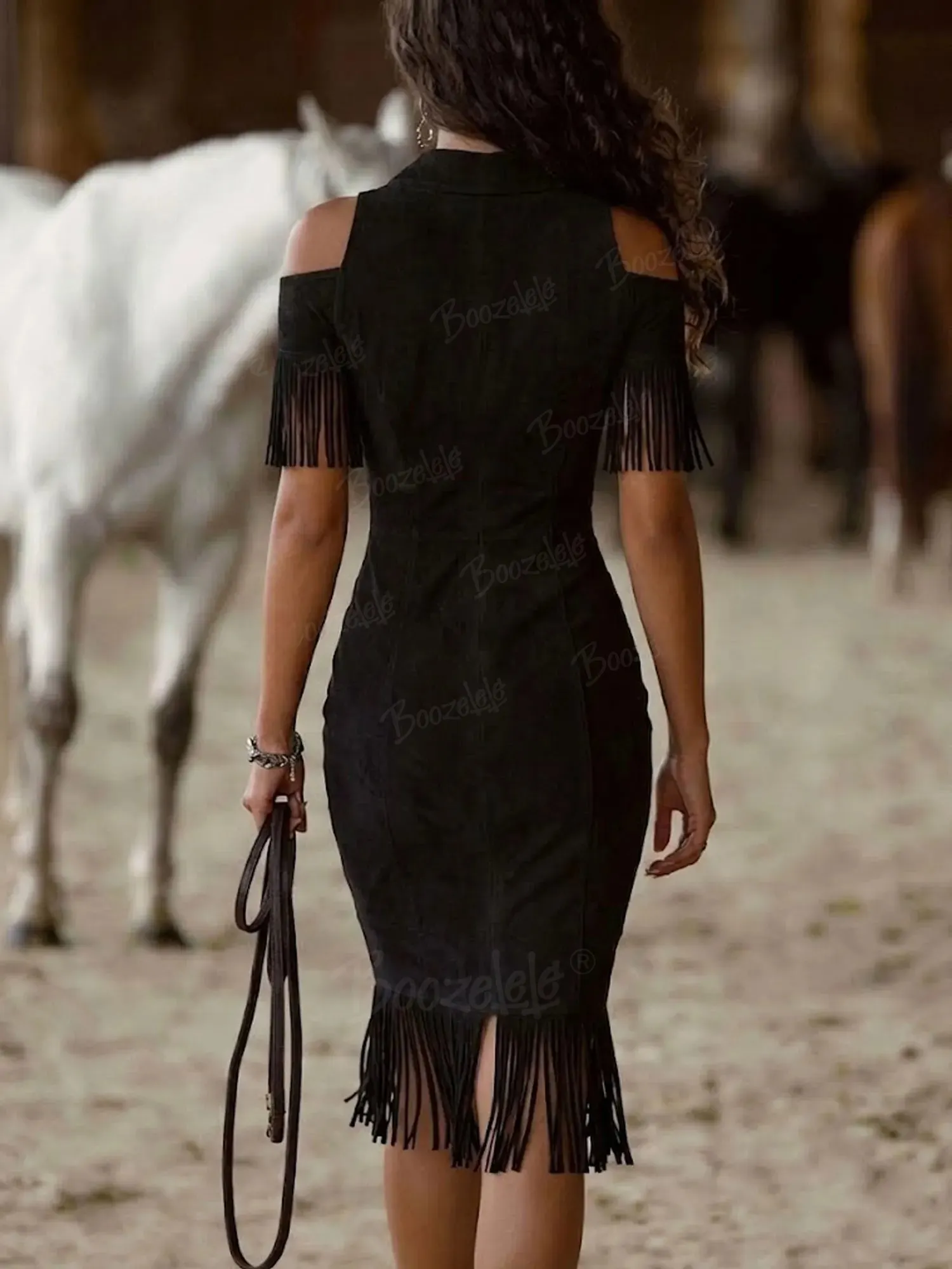 Women'S Retro Embroidered Studded Western Bohemian Style Tassel Midi Dress
