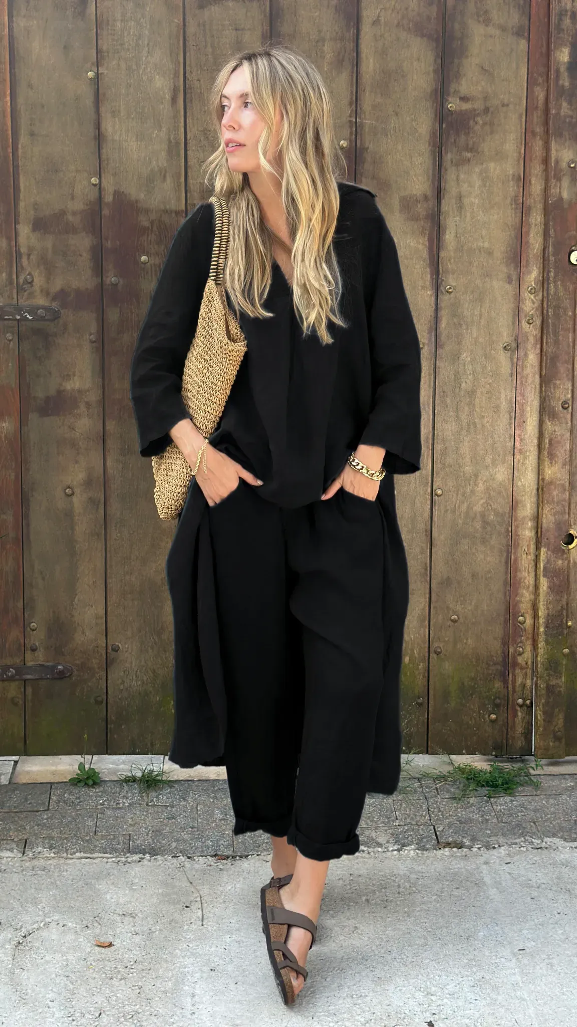 Comfortable Cotton and linen casual solid color 2-piece Set(Buy 2 Free