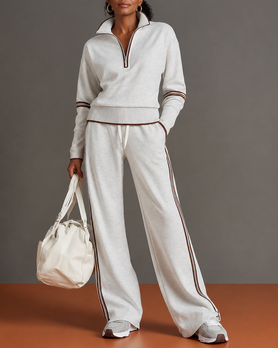 Women's Zip Collar 2 Piece Tracksuit Outfit Set