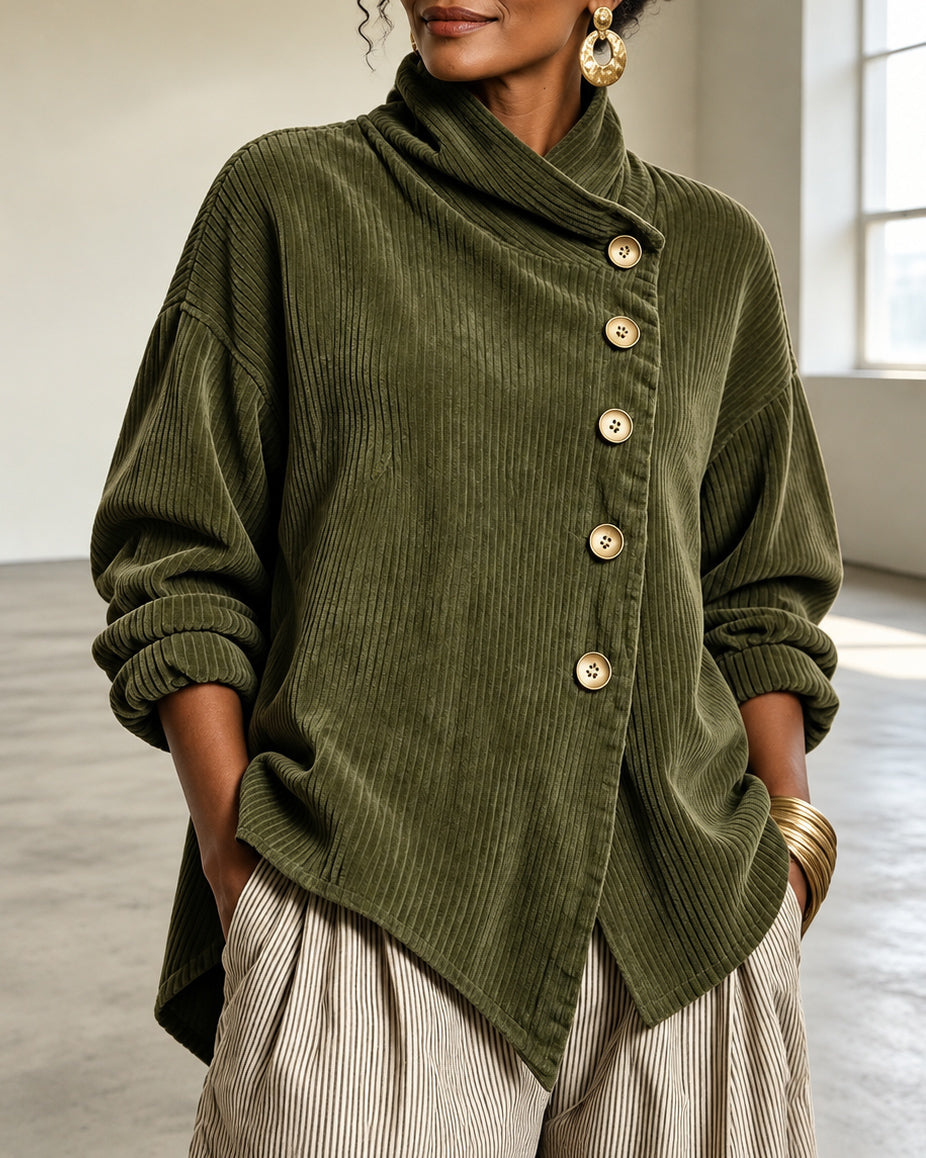 Women's Corduroy Asymmetric Button Jacket