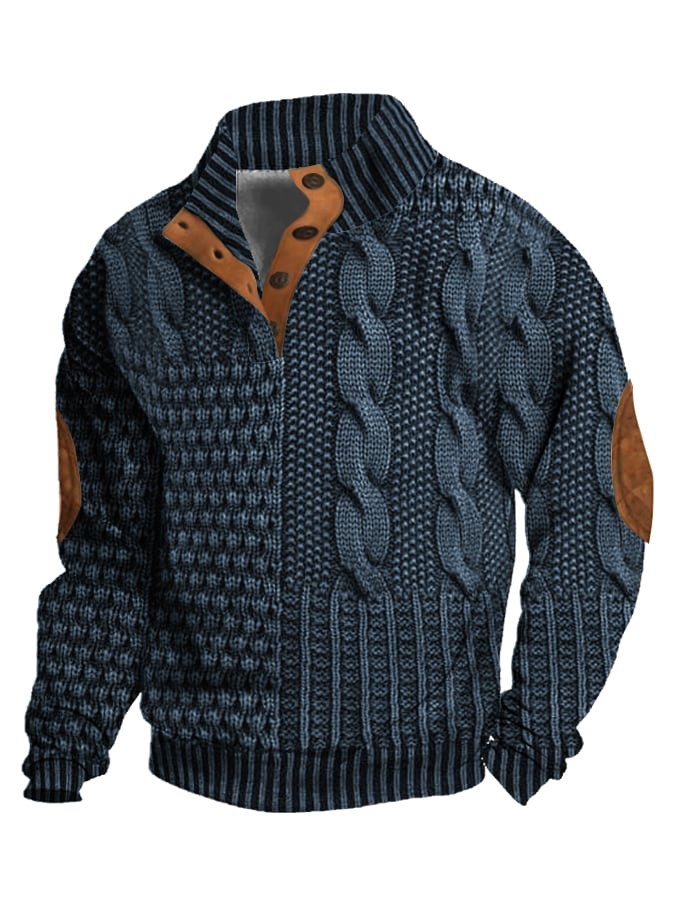 Men's Casual Retro Cashmere Stand Collar Button Sweatshirt