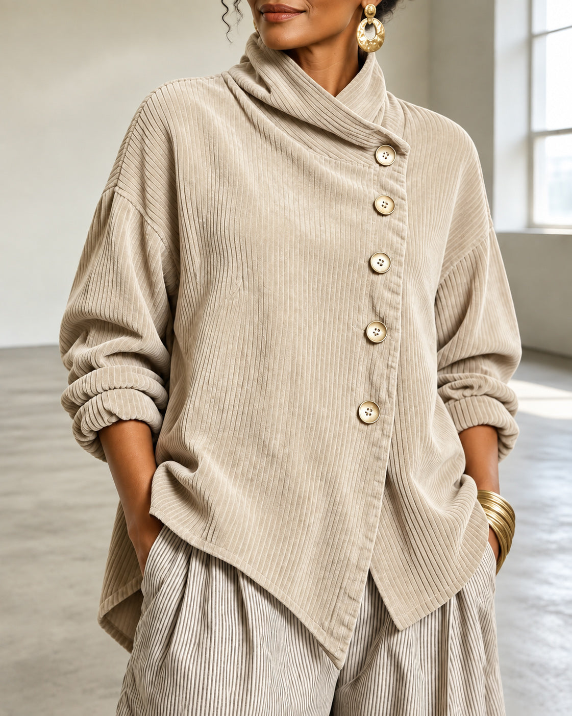 Women's Corduroy Asymmetric Button Jacket