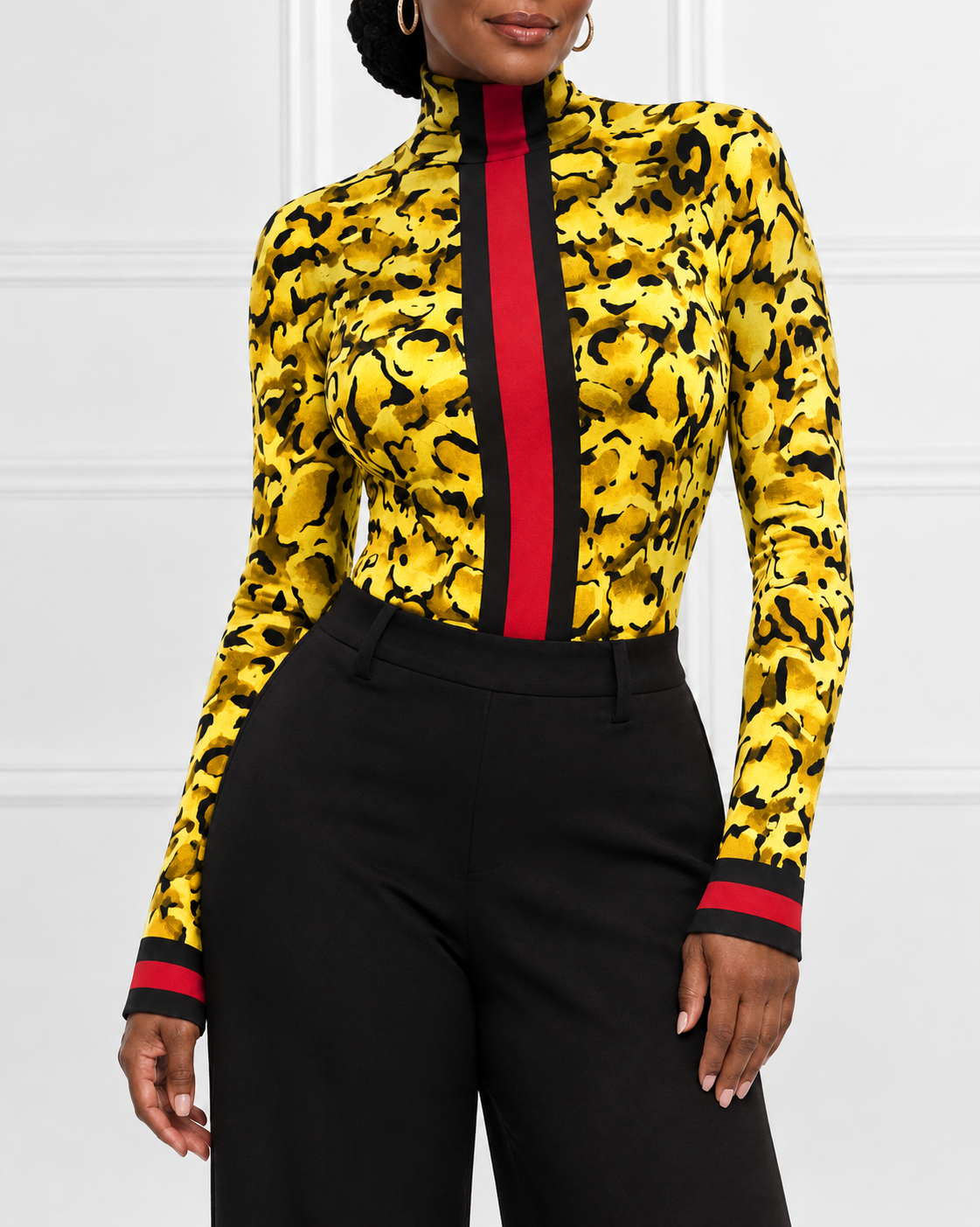 🔥50% OFF – Women's Leopard Print & Striped Turtleneck Top