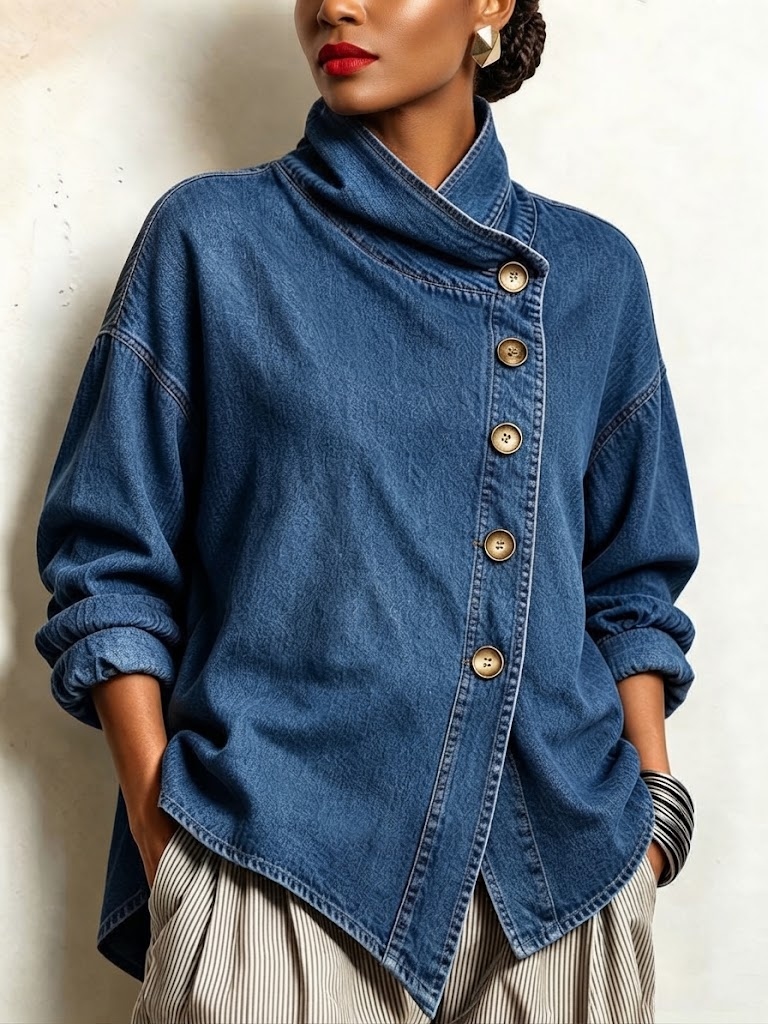 Chic Oversized Asymmetrical Denim Shirt