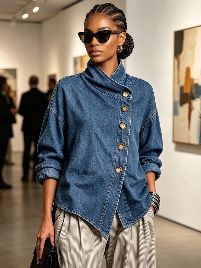 Chic Oversized Asymmetrical Denim Shirt