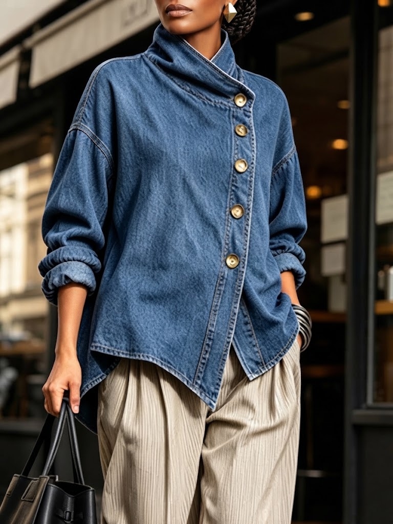 Chic Oversized Asymmetrical Denim Shirt