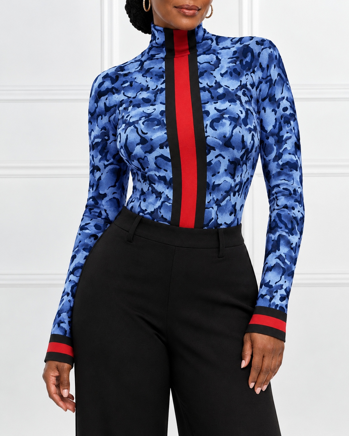 🔥50% OFF – Women's Leopard Print & Striped Turtleneck Top