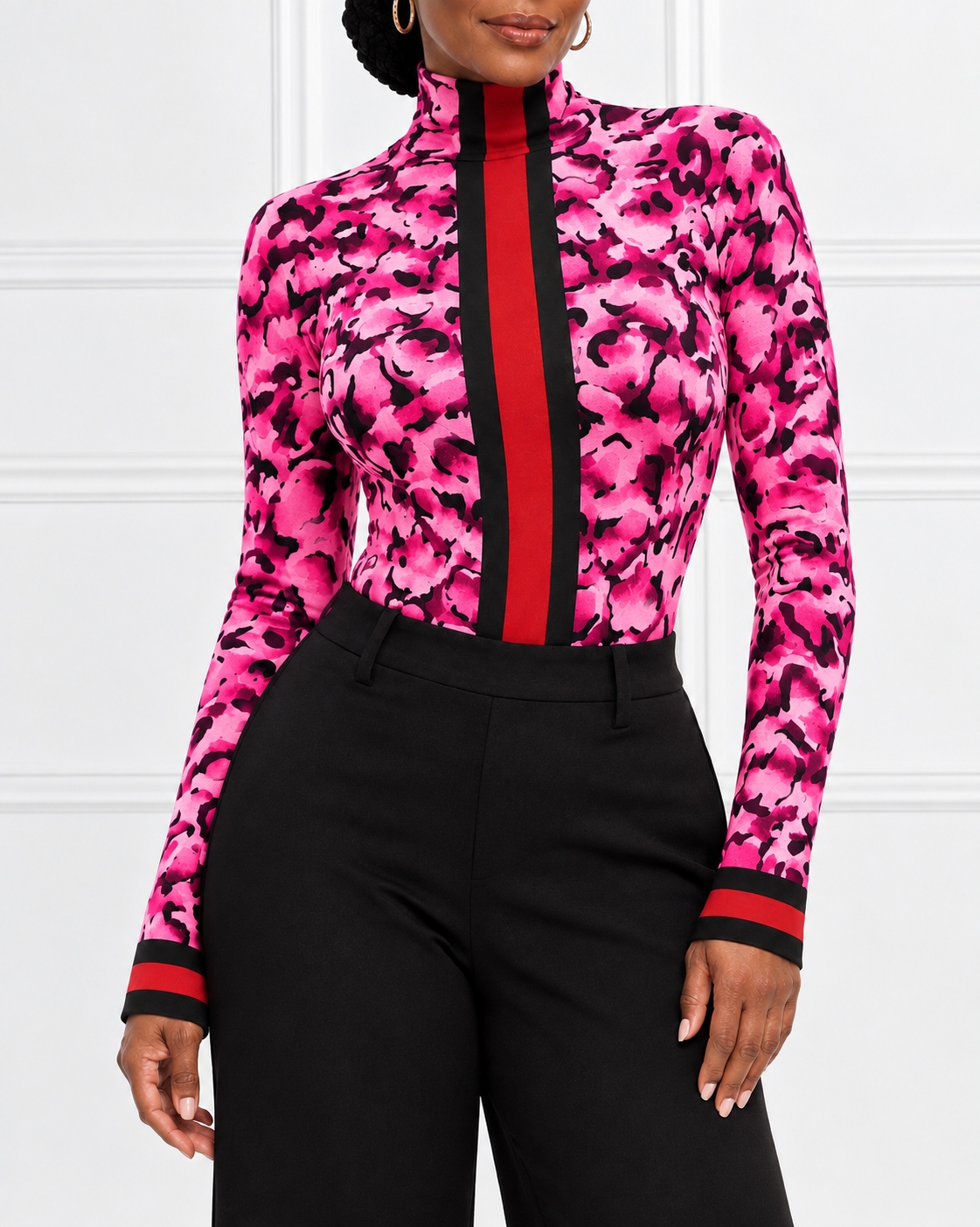 🔥50% OFF – Women's Leopard Print & Striped Turtleneck Top