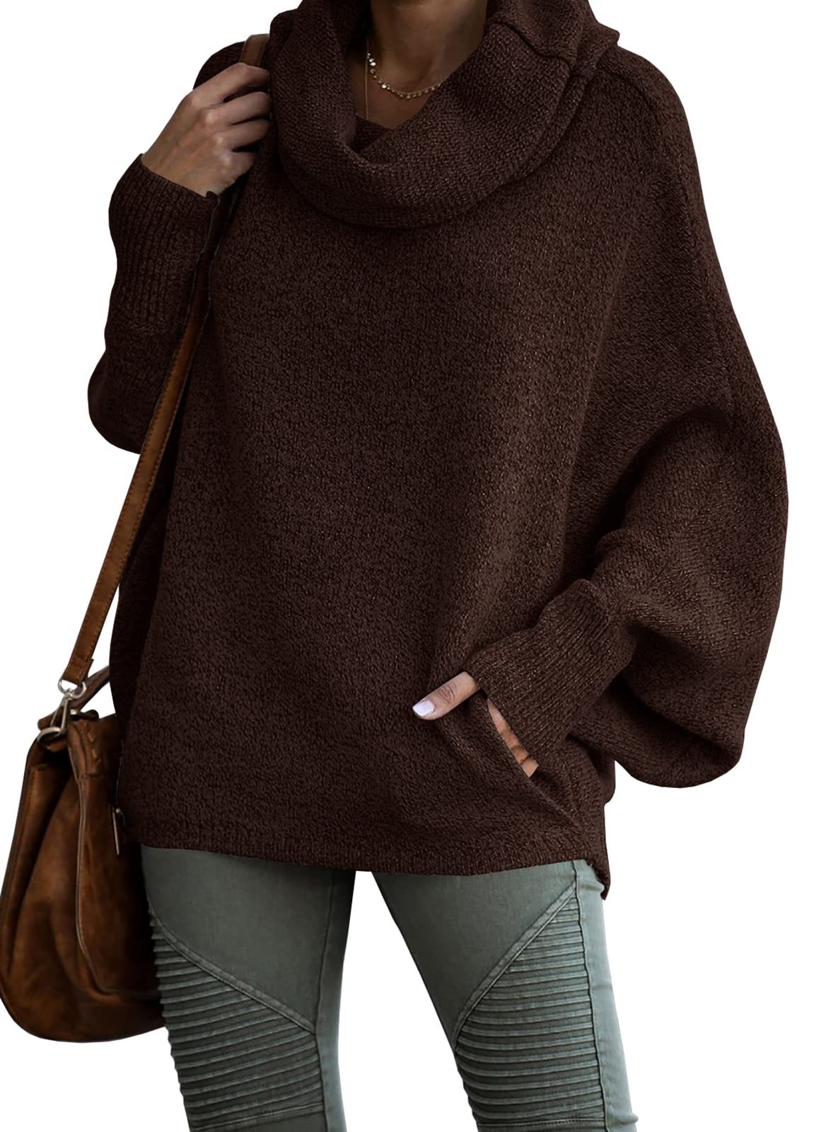 Women's Cowl Neck Batwing Sleeve Pullover Sweater