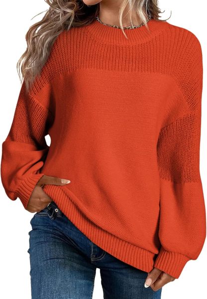 Women's Casual Long Sleeve Loose Round Neck Knit Solid Colour Pullover Sweater