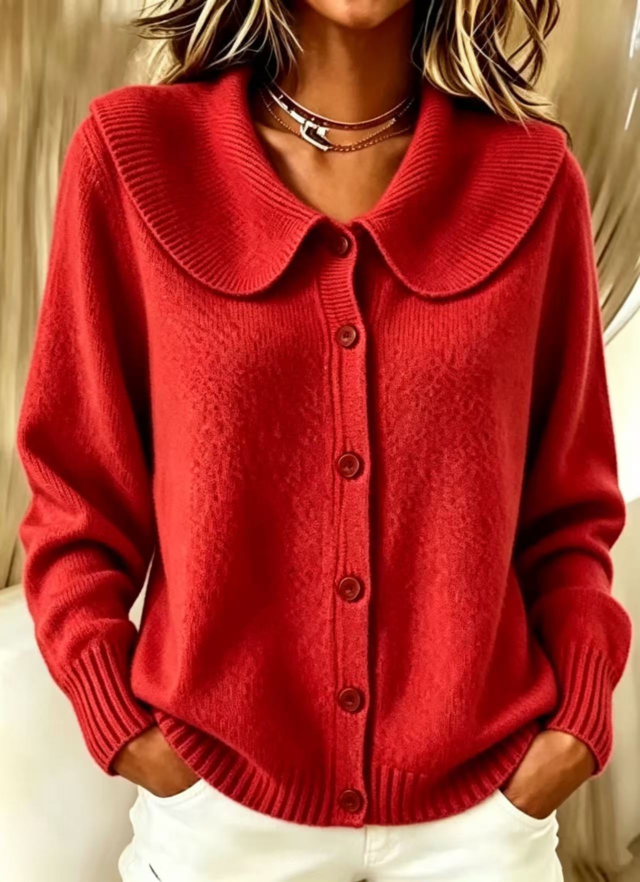 Women's Lapel Collar Button Front Knit Cardigan Sweater Cozy Fall Winter Long Sleeve Top
