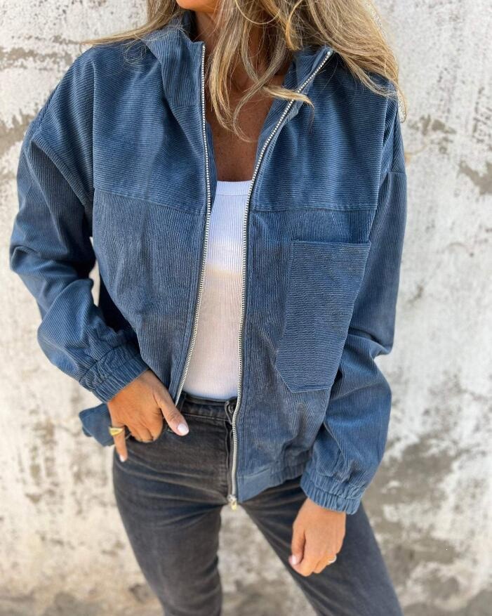 Women's Corduroy Hooded Zip-Up Jacket