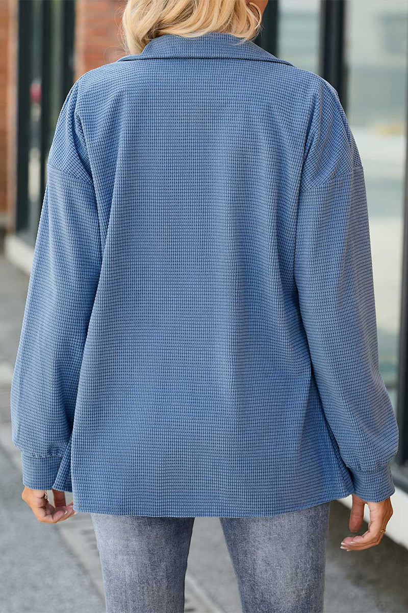 Women Waffle Knit Loose Shacket