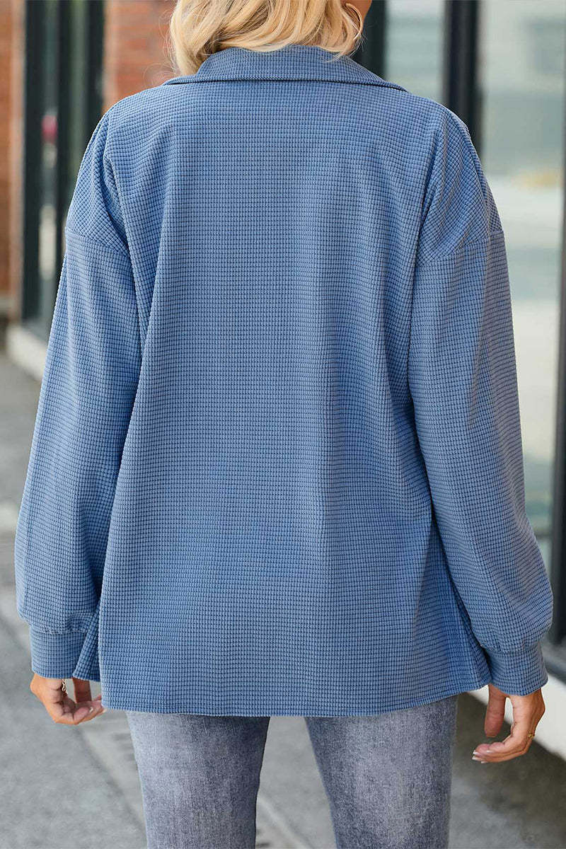 Women Waffle Knit Loose Shacket