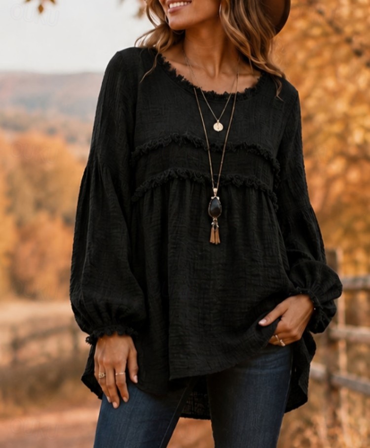 Women's Boho Shirt Tassel Bohemia Active Vacation Long Sleeve Crew Neck Long Tops Casual Daily Weekend Blue Black Wine Purple Brown Spring Fall Winter 2026 - US $28.99 &ndash;P3