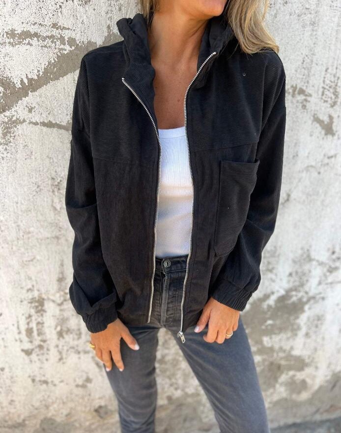 Women's Corduroy Hooded Zip-Up Jacket