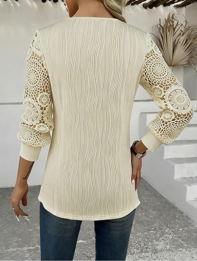 Women's Eyelet Top Boho Shirt Lace Shirt Elegant Bohemia Vacation Long Sleeve Long Tops Casual Daily Holiday Purple Orange Beige Spring Fall 2026 - €34.99 –P2