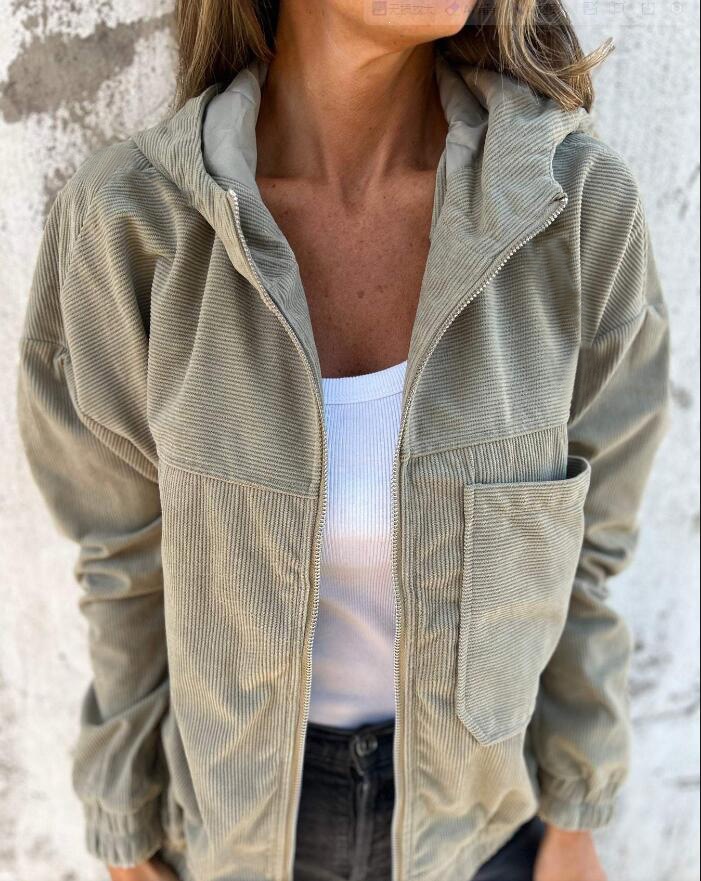 Women's Corduroy Hooded Zip-Up Jacket