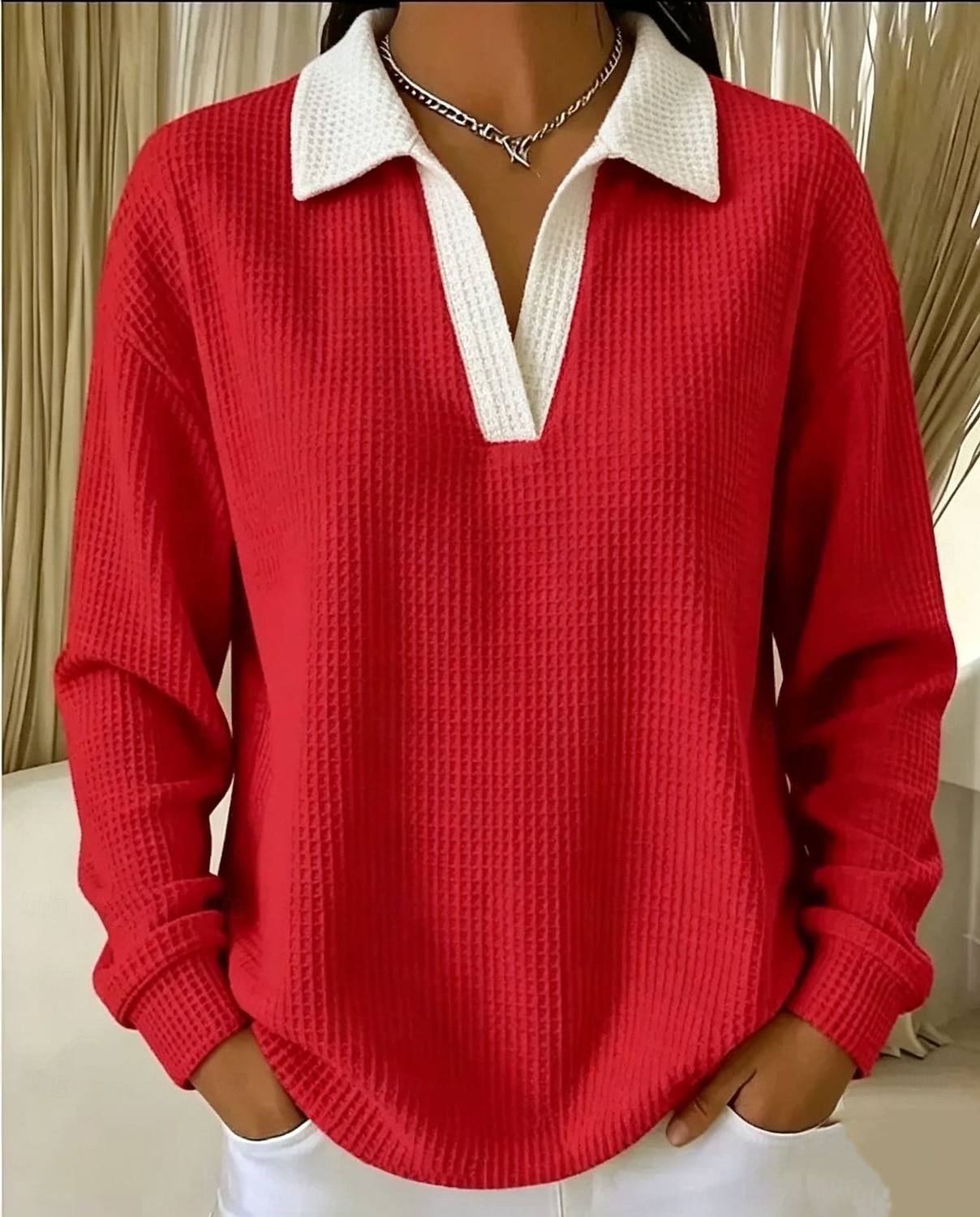 Women's Waffle Hoodies Casual Long Sleeve Lapel Regular Tops Casual Work Holiday Blue Black Red Green Fall Winter 2026 - $31.99 &ndash;P1