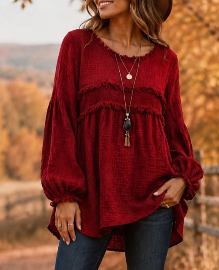 Women's Boho Shirt Tassel Bohemia Active Vacation Long Sleeve Crew Neck Long Tops Casual Daily Weekend Blue Black Wine Purple Brown Spring Fall Winter 2026 - US $28.99 &ndash;P2